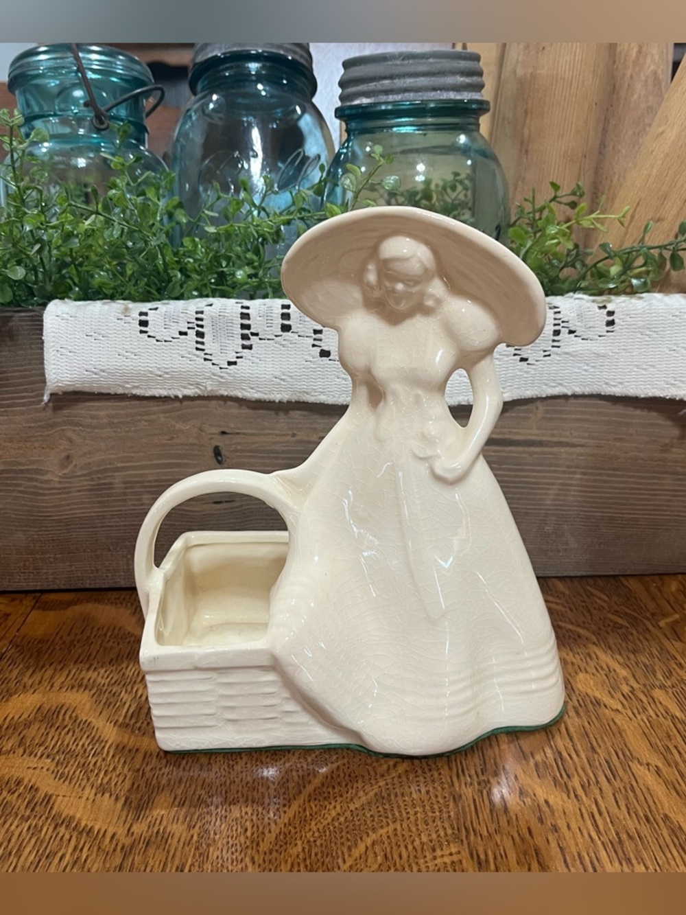 Vintage Ceramic Southern Belle Lady Planter Cottage Core Grandma Core Woman